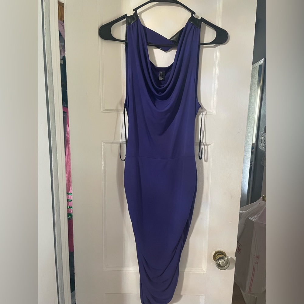 Purple Runched side dress (leather accent) size large